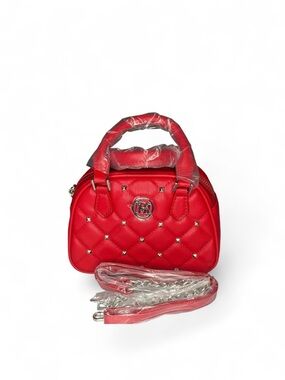 BADGLEY MISCHKA Quilted Red Dome Satchel with Stud Accents - NWT